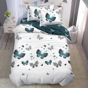 Lenjerie pat 140x200cm, FINET, 4 piese, cu ELASTIC, Alb, Verde, fluturi Lenjerie pat 140x200cm, FINET, 4 piese, cu ELASTIC, Alb, Verde, fluturi