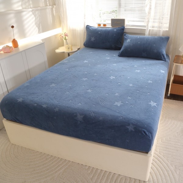 Husa cu Elastic pufoasa Cocolino, 180x200cm si 2 fete de perna 50x70cm, Ploaie de Stele, Bleumarin [1]