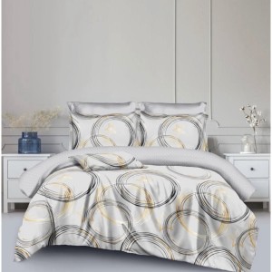 Lenjerie pat dublu, FINET Satinat, 6 piese, Bej, Cercuri Lenjerie pat dublu, FINET Satinat, 6 piese, Bej, Cercuri