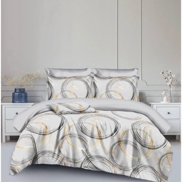 Lenjerie pat dublu, FINET, 6 piese, Bej, Cercuri [1]