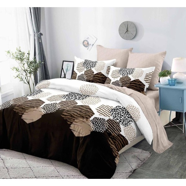 Lenjerie pat dublu, FINET, 6 piese, Bej, Maro, Forme Geometrice [1]