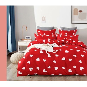 Lenjerie pat dublu, FINET, 6 piese, Rosu, Inimioare