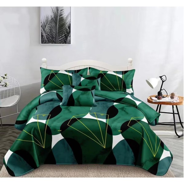 Lenjerie pat dublu, FINET, 6 piese, Verde, Model Abstract [1]