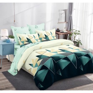 Lenjerie pat dublu, FINET Satinat, 6 piese, Crem, Verde, Forme Geometrice Lenjerie pat dublu, FINET Satinat, 6 piese, Crem, Verde, Forme Geometrice