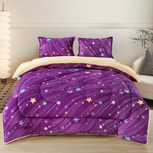  Pilota Cocolino cu blanita 200x230cm si 2 fete de perna 50x70cm, Mov, stelute