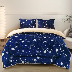  Pilota Cocolino cu blanita 200x230cm si 2 fete de perna 50x70cm, Albastru, stelute