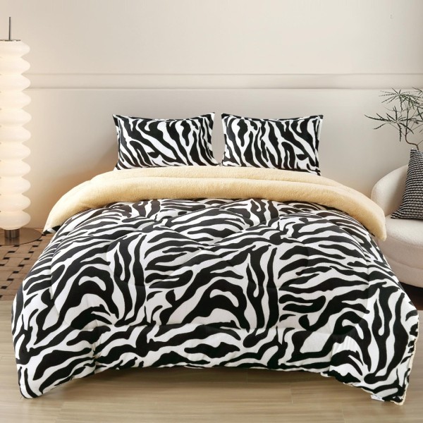  Pilota Cocolino cu blanita 200x230cm si 2 fete de perna 50x70cm, Alb, Negru, zebra [1]