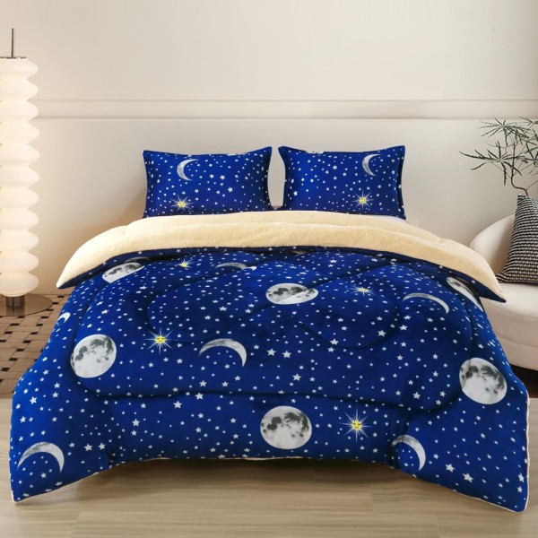  Pilota Cocolino cu blanita 200x230cm si 2 fete de perna 50x70cm, Albastru, planete si stele [1]