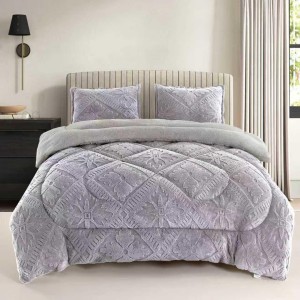  Pilota Cocolino cu blanita 200x230cm si 2 fete de perna 50x70cm, model embosat traditional, Gri deschis