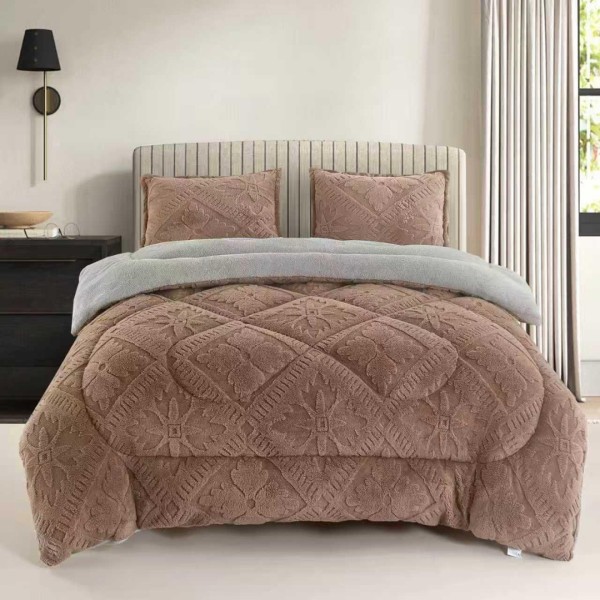  Pilota Cocolino cu blanita 200x230cm si 2 fete de perna 50x70cm, model embosat traditional, Maro [1]