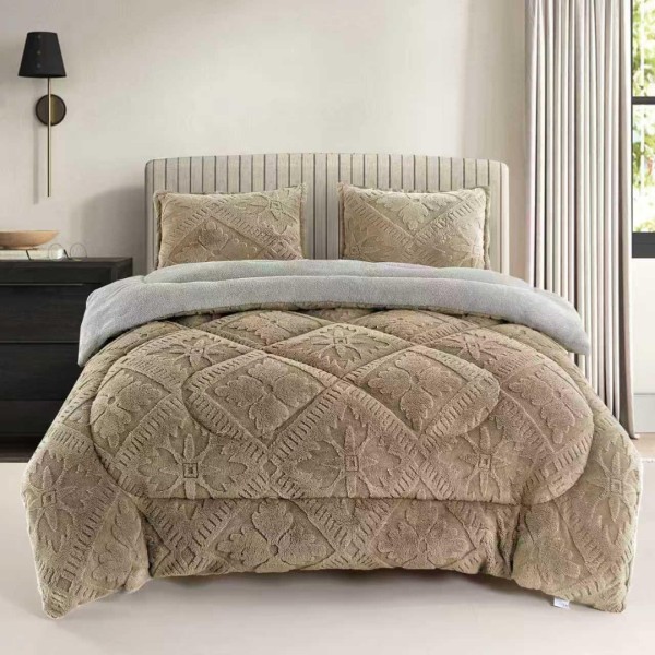  Pilota Cocolino cu blanita 200x230cm si 2 fete de perna 50x70cm, model embosat traditional, Bej [1]