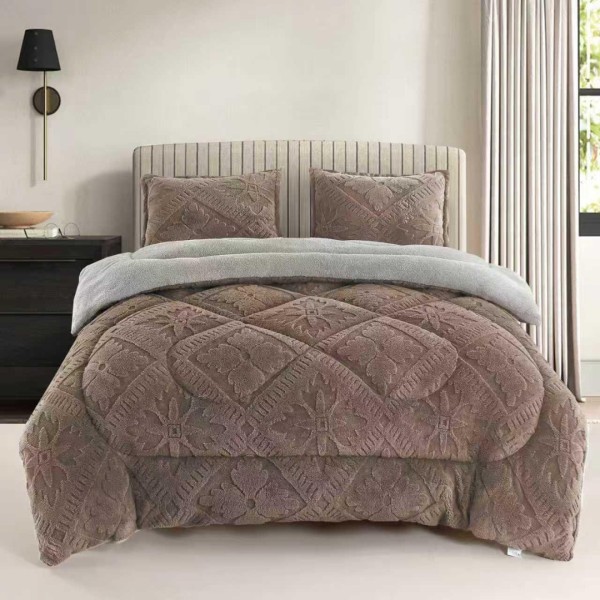  Pilota Cocolino cu blanita 200x230cm si 2 fete de perna 50x70cm, model embosat traditional, Maro [1]