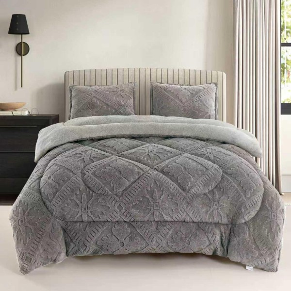  Pilota Cocolino cu blanita 200x230cm si 2 fete de perna 50x70cm, model embosat traditional, Gri [1]