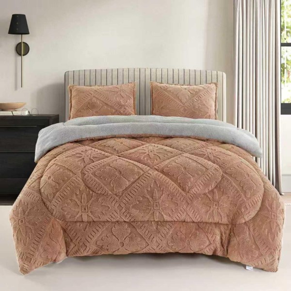  Pilota Cocolino cu blanita 200x230cm si 2 fete de perna 50x70cm, model embosat traditional, Bej [1]