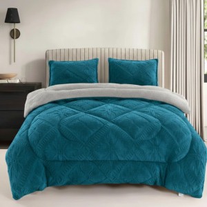  Pilota Cocolino cu blanita 200x230cm si 2 fete de perna 50x70cm, model embosat traditional, Albastru