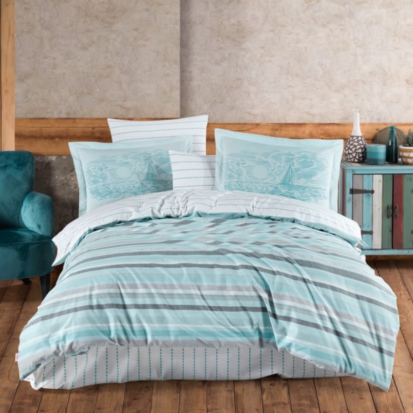 Lenjerie Pat Dublu, Bumbac 100% Poplin, 4 piese, Hobby Talisa – Aqua [1]