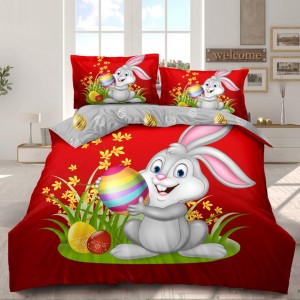 Lenjerie de Pat Dublu, Finet, Imprimeu Digital cu Iepuras si Oua, IDENTIC CU POZA, 4 Piese, Rosu Lenjerie de Pat Dublu, Finet, Imprimeu Digital cu Iepuras si Oua, IDENTIC CU POZA, 4 Piese, Rosu