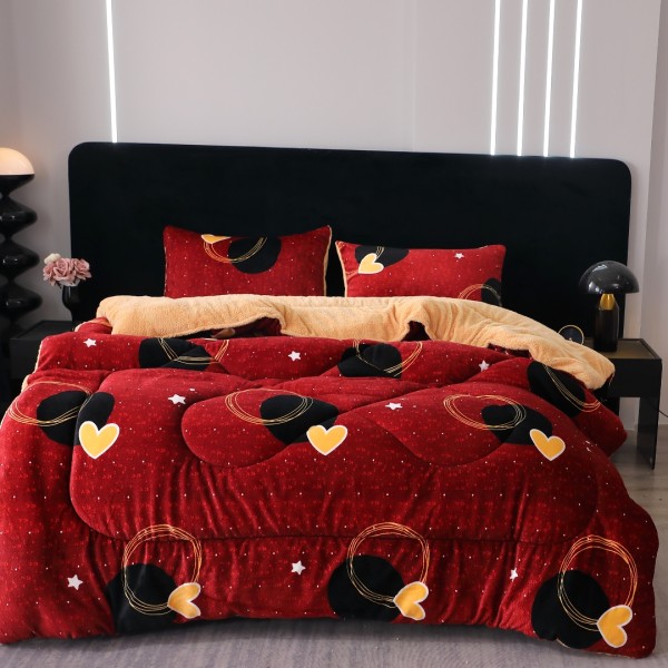  Pilota Cocolino cu blanita 200x230cm si 2 fete de perna 50x70cm, Grena, Negru, Inimioare [1]