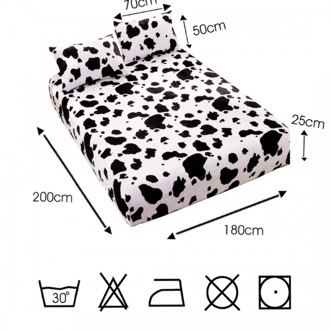 Cearșaf cu Elastic Cocolino 180x200x25 cm – Set cu 2 Fețe de Pernă, Gros și Pufos, Calitate Premium pentru Confort și Eleganță, Alb, Negru, Animal Print