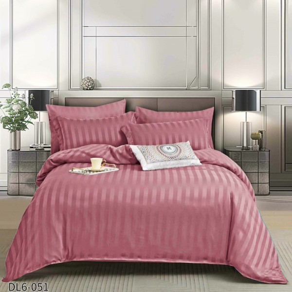 Lenjerie HoReCa, pat dublu, tip Damasc Finetat Deluxe cu Elastic, 6 piese, Pudra [1]