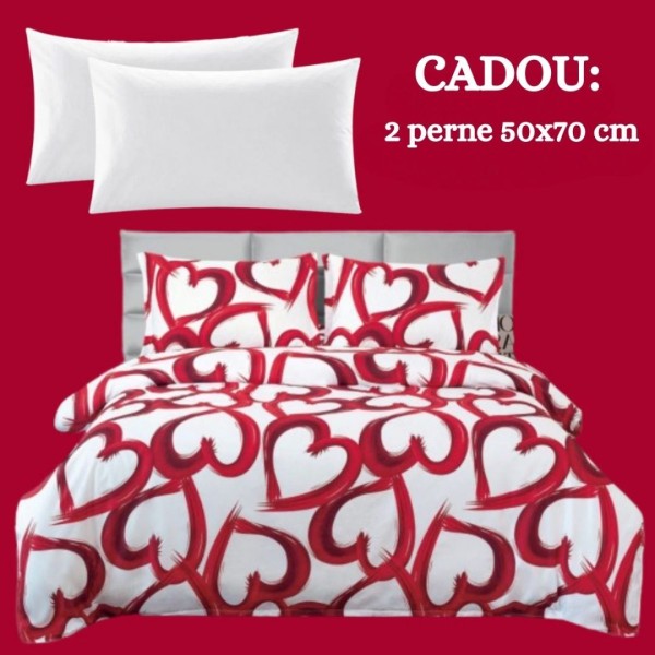 Lenjerie de Pat 4 Piese din Bumbac Satinat cu Cearsaf cu Elastic + 2 Perne Cadou 50x70 cm, cod INS-LSG501 [1]