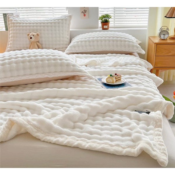 Patura Premium, Blanita Artificiala Fina, 200x230cm + 2 Fete de Perna 52x78cm, Alb [1]