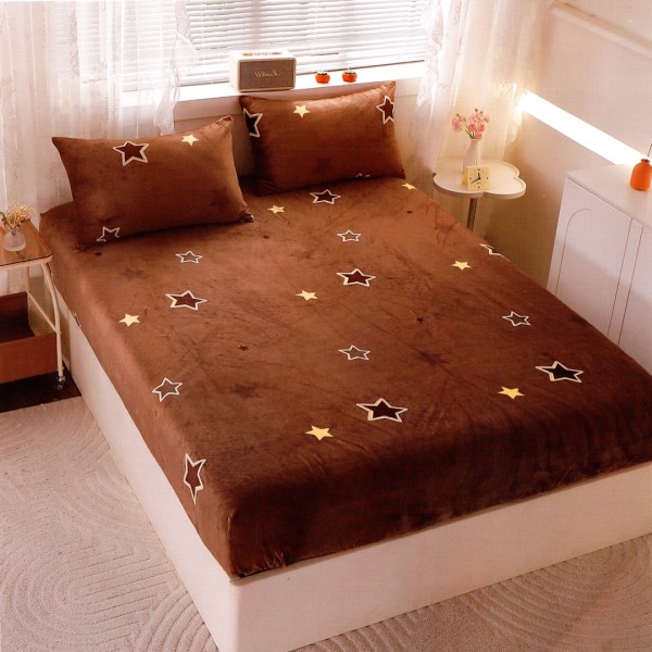 Cearsaf cu Elastic Cocolino 180x200x25 cm – Set cu 2 Fete de Perna, Gros si Pufos, Calitate Premium pentru Confort si Eleganta, Maro, Stelute [1]