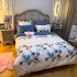 Lenjerie Pat Dublu,  FINET, 6 piese, Alb, Bleumarin, Rosu, Crengute cu Fructe de Padure [6]