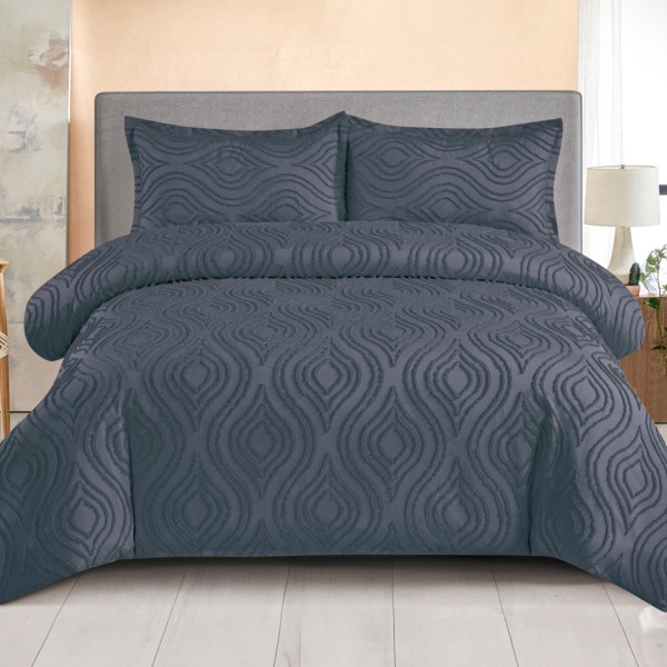 Lenjerie de Pat Premium, Bumbac Finet, Smocuri Brodate, 4 Piese, cu ELASTIC, Nesifonabilă și Durabilă, Eliana, Antracit [1]