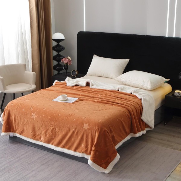 Pătură Super Soft Cocolino cu Blăniță, 200x230 cm – Eleganță și Căldură cu Model Sculptat cu Ploaie de Stele, Camel [1]