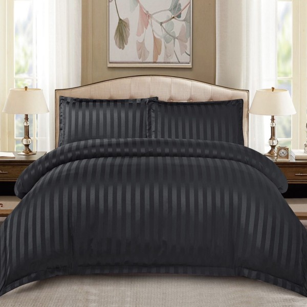 Lenjerie HoReCa, pat dublu, tip Damasc Finetat Deluxe cu Elastic, 4 piese, Negru [1]