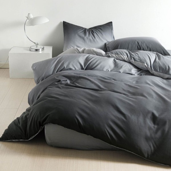 Lenjerie pat 140x200cm,  FINET, 4 piese, cu ELASTIC, Gri, degrade [1]