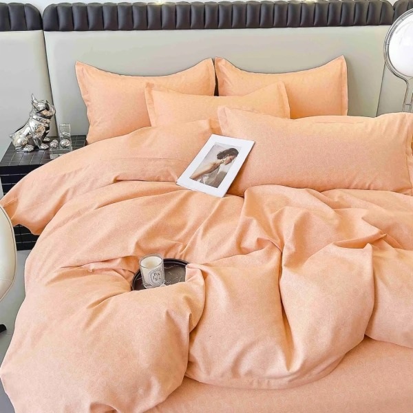 Lenjerie pat dublu, FINET, 6 piese, cu ELASTIC, Jojo Home, Somon deschis, model floral [1]