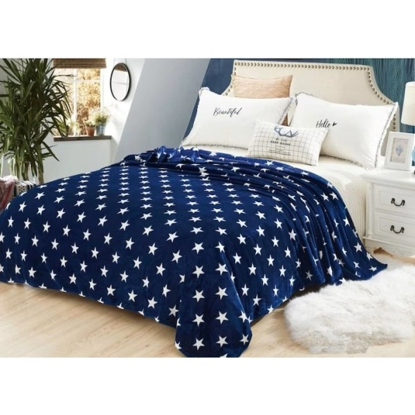 Patura pufoasa cocolino 200x230cm, 240g/mp,Bleumarin, stelute  [1]