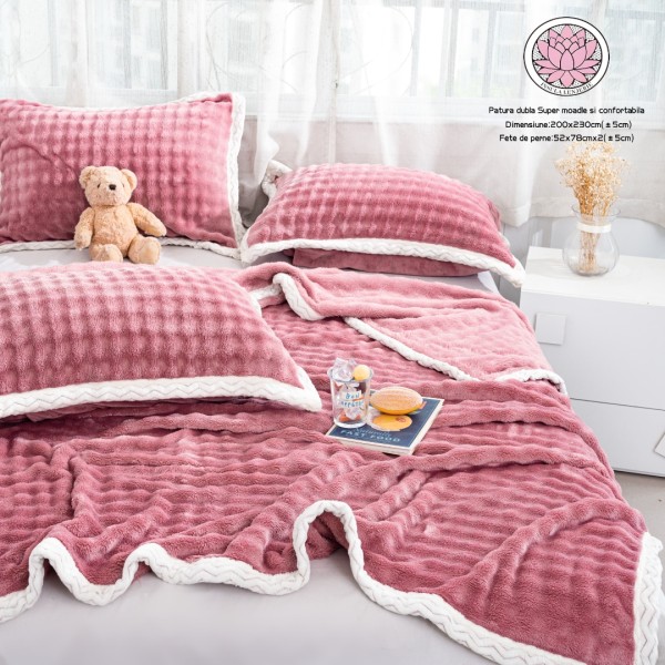 Patura Premium, Blanita Artificiala Fina, 200x230cm + 2 Fete de Perna 52x78cm, Lila [1]