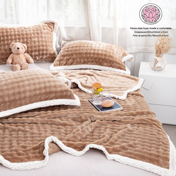 Patura Premium, Blanita Artificiala Fina, 200x230cm + 2 Fete de Perna 52x78cm, Maroniu [1]