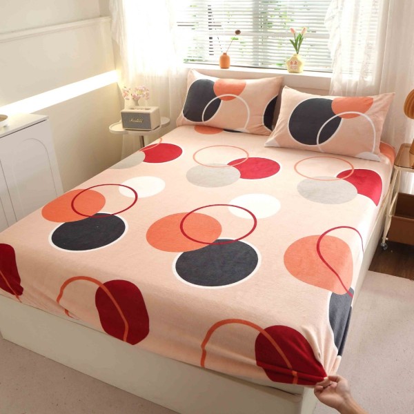 Cearsaf cu Elastic Cocolino 180x200cm si 2 fete de perna 50x70cm, Crem, buline [1]