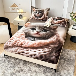 Cearsaf cu elastic, Bumbac FINET, Imprimeu 5D Identic cu Poza, 160x200cm, 2 fete de perne 50x70cm, Jojo Home, Gri, Pisicuta Cearsaf cu elastic, Bumbac FINET, Imprimeu 5D Identic cu Poza, 160x200cm, 2 fete de perne 50x70cm, Jojo Home, Gri, Pisicuta