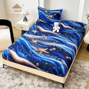 Cearsaf cu elastic, Bumbac FINET, Imprimeu 5D Identic cu Poza, 160x200cm, 2 fete de perne 50x70cm, Jojo Home, Albastru, Stelute de mare Cearsaf cu elastic, Bumbac FINET, Imprimeu 5D Identic cu Poza, 160x200cm, 2 fete de perne 50x70cm, Jojo Home, Albastru, Stelute de mare