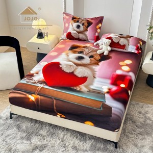 Cearsaf cu elastic, Bumbac FINET, Imprimeu 5D Identic cu Poza, 160x200cm, 2 fete de perne 50x70cm, Jojo Home, Multicolor, Catelus cu Inimioara Cearsaf cu elastic, Bumbac FINET, Imprimeu 5D Identic cu Poza, 160x200cm, 2 fete de perne 50x70cm, Jojo Home, Multicolor, Catelus cu Inimioara