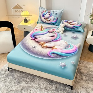 Cearsaf cu elastic, Bumbac FINET, Imprimeu 5D Identic cu Poza, 160x200cm, 2 fete de perne 50x70cm, Jojo Home, Bleu, Unicorn Cearsaf cu elastic, Bumbac FINET, Imprimeu 5D Identic cu Poza, 160x200cm, 2 fete de perne 50x70cm, Jojo Home, Bleu, Unicorn