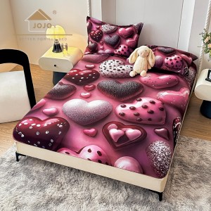 Cearsaf cu elastic, Bumbac FINET, Imprimeu 5D Identic cu Poza, 160x200cm, 2 fete de perne 50x70cm, Jojo Home, Roz, Bomboane de Ciocolata