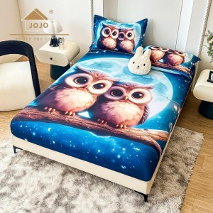 Cearsaf cu elastic, Bumbac FINET, Imprimeu 5D Identic cu Poza, 160x200cm, 2 fete de perne 50x70cm, Jojo Home, Albastru, Bufnite Cearsaf cu elastic, Bumbac FINET, Imprimeu 5D Identic cu Poza, 160x200cm, 2 fete de perne 50x70cm, Jojo Home, Albastru, Bufnite