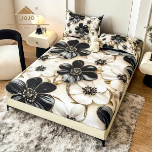 Cearsaf cu elastic, Bumbac FINET, Imprimeu 5D Identic cu Poza, 160x200cm, 2 fete de perne 50x70cm, Jojo Home, Ivoire, Negru, Flori Cearsaf cu elastic, Bumbac FINET, Imprimeu 5D Identic cu Poza, 160x200cm, 2 fete de perne 50x70cm, Jojo Home, Ivoire, Negru, Flori