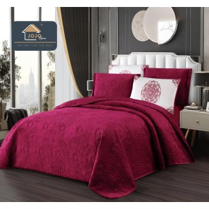 Cuvertura pat dublu, 5 piese, Finet Premium Matlasat, 220x240cm, Jojo Home, Grena