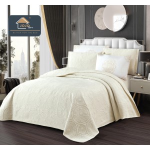 Cuvertura pat dublu, 5 piese, Finet Premium Matlasat, 220x240cm, Jojo Home, Ivoire