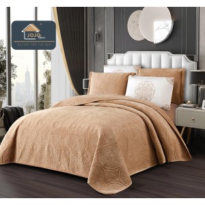 Cuvertura pat dublu, 5 piese, Finet Premium Matlasat, 220x240cm, Jojo Home, Bej