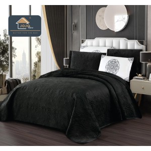 Cuvertura pat dublu, 5 piese, Finet Premium Matlasat, 220x240cm, Jojo Home, Negru