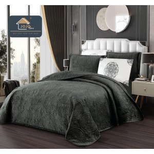 Cuvertura pat dublu, 5 piese, Finet Premium Matlasat, 220x240cm, Jojo Home, Gri Inchis