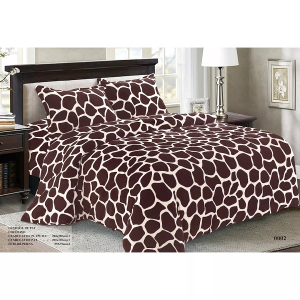 Lenjerie pentru Pat Dublu, Cocolino Premium, 4 Piese – Plușată, Groasă, și Călduroasă, Ideală pentru Iarnă –  Confort Maxim, Antișifonare, Bej, Maro, Animal Print [1]